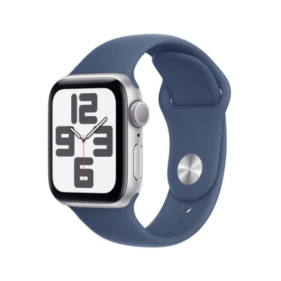 Apple Watch SE (2024), 40 мм корпус из алюминия цвета «Silver», ремешок Sport Band размера M/L цвета «Denim»
