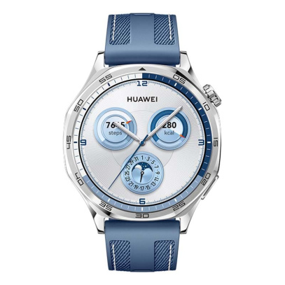 Часы HUAWEI Watch GT 5 Silver, 46 мм, цвет корпуса серебряный, цвет ремешка синий Часы HUAWEI Watch GT 5 Silver, 46 мм, цвет корпуса серебряный, цвет ремешка синий