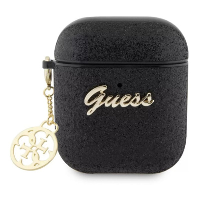 Чехол Guess для AirPods 1/2 CG Mobile Glitter flakes Metal logo with Charm (GUA2GLGSHK) Черный