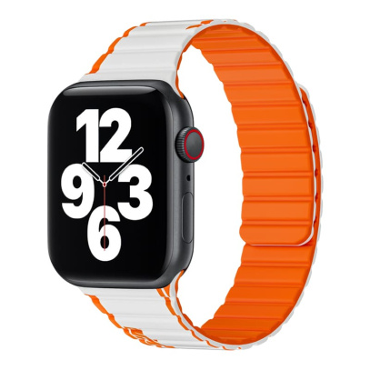 Ремешок для iWatch на 42/44/45/49 мм WiWU Smart Magnetic Silicone (Wi-WB010) White+orange