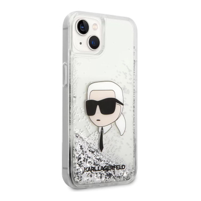 Чехол Karl Lagerfeld для iPhone 15 Liquid Glitter NFT Karl head Hard (KLHCP15SLNKHCH) Серебристый