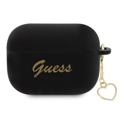Чехол для AirPods Pro 2 Guess CG Mobile Silicone Script logo with Heart charm (GUAP2LSCHSK) Черный