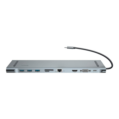 Переходник Baseus для MacBook HUB Enjoyment Series (Type-C to USB3.0+HDMI+SD/MMC+TF/Micro+LAN+VGA+PD+AUX) (CATSX-F0G) Deep Grey, тёмно-серый
