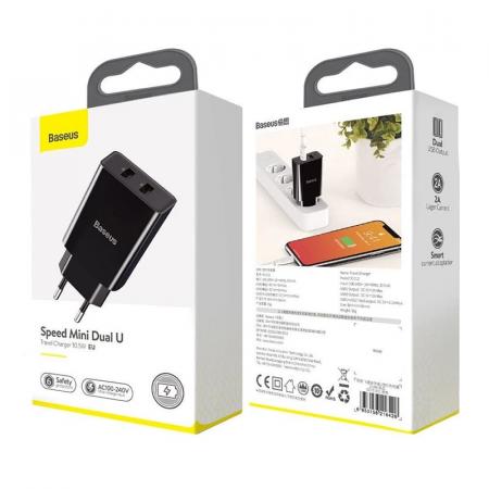 Сетевое зарядное устройство Baseus Speed Mini Dual USB Charger 10,5 Вт TC-012 (CCFS-R01) Черный Сетевое зарядное устройство Baseus Speed Mini Dual USB Charger 10,5 Вт TC-012 (CCFS-R01) Черный