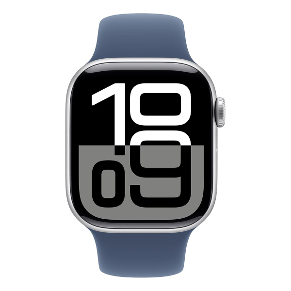 Apple Watch Series 10, 42 мм корпус из алюминия цвета «Silver», ремешок Sport Band размера M/L цвета «Denim» Apple Watch Series 10, 42 мм корпус из алюминия цвета «Silver», ремешок Sport Band размера M/L цвета «Denim»