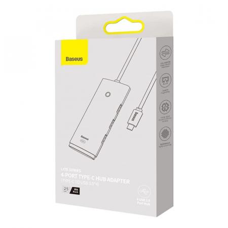 Хаб Baseus Lite Series 4-Port Type-C HUB Adapter (Type-C to USB 3.0x4) 25 см BS-OH015 (WKQX030301) Черный Хаб Baseus Lite Series 4-Port Type-C HUB Adapter (Type-C to USB 3.0x4) 25 см BS-OH015 (WKQX030301) Черный