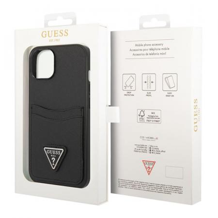 Чехол Guess для iPhone 14 Plus PU Saffiano Double cardslot Metal triangle logo Hard (GUHCP14MPSATPK) Черный Чехол Guess для iPhone 14 Plus PU Saffiano Double cardslot Metal triangle logo Hard (GUHCP14MPSATPK) Черный