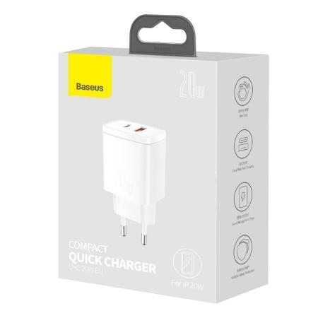 Зарядное устройство Baseus Compact Quick Charger U+C 20W EU (CCXJ-B02) Белый Зарядное устройство Baseus Compact Quick Charger U+C 20W EU (CCXJ-B02) Белый