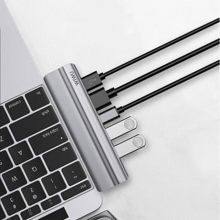 Хаб WiWU HDMI*2+USB3.0*2+USB2.0*1SD+TF+PD (T9) Серый Хаб WiWU HDMI*2+USB3.0*2+USB2.0*1SD+TF+PD (T9) Серый
