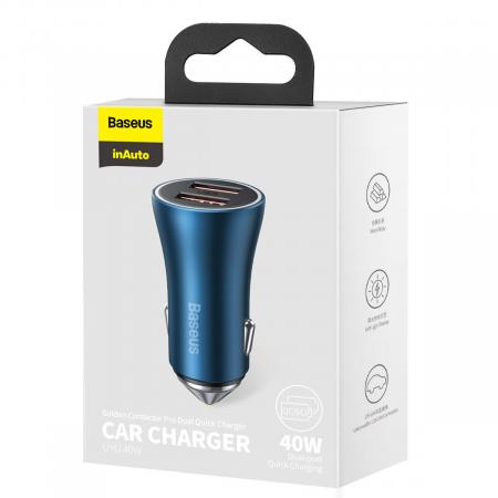 Автомобильное зарядное устройство Baseus Golden Contactor Pro Dual Quick Charger U+U 40W (CCJD-A03) Синий Автомобильное зарядное устройство Baseus Golden Contactor Pro Dual Quick Charger U+U 40W (CCJD-A03) Синий