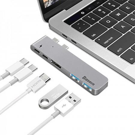 Переходник Baseus для MacBook HUB TB3 C+ (Dual Type-C to USB3.0/HDMI/Type-C) (CAHUB-B0G) Deep Grey, темно-серый Переходник Baseus для MacBook HUB TB3 C+ (Dual Type-C to USB3.0/HDMI/Type-C) (CAHUB-B0G) Deep Grey, темно-серый