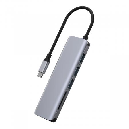 USB Хаб WiWU Alpha 731 HC 7в1 Type C на 3xUSB 3.0+HDMI 4K+Type C PD 100 Вт+SD/TF (A731HC) Серый USB Хаб WiWU Alpha 731 HC 7в1 Type C на 3xUSB 3.0+HDMI 4K+Type C PD 100 Вт+SD/TF (A731HC) Серый