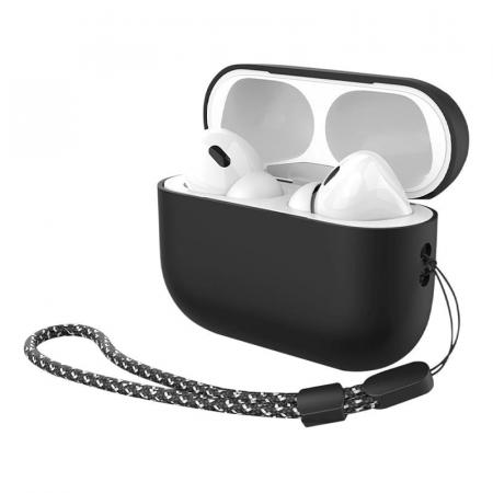Силиконовый чехол с ремешком для AirPods Pro 2 Deppa (47340) Черный Силиконовый чехол с ремешком для AirPods Pro 2 Deppa (47340) Черный