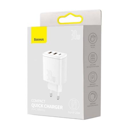 Зарядное устройство Baseus Compact Quick Charger 2U+C 30W EU (CCXJ-E02) Белый Зарядное устройство Baseus Compact Quick Charger 2U+C 30W EU (CCXJ-E02) Белый