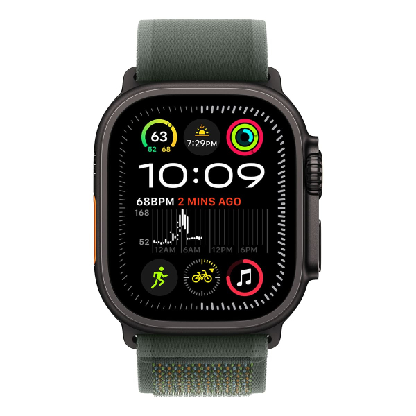 Apple Watch Ultra 2 (2024), 49 мм корпус из титана цвета «Black», ремешок Trail Loop размера M/L цвета «Green» Apple Watch Ultra 2 (2024), 49 мм корпус из титана цвета «Black», ремешок Trail Loop размера M/L цвета «Green»