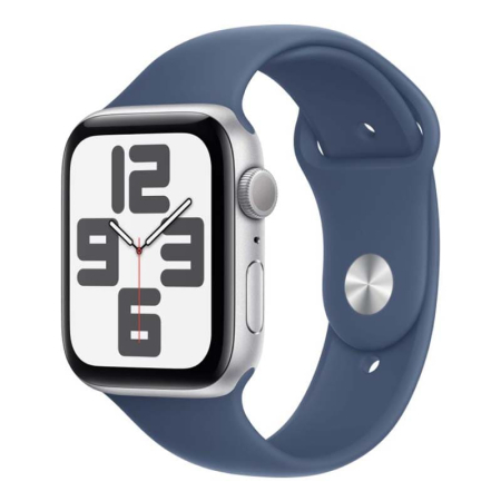Apple Watch SE (2024), 44 мм корпус из алюминия цвета «Silver», ремешок Sport Band размера S/M цвета «Denim» Apple Watch SE (2024), 44 мм корпус из алюминия цвета «Silver», ремешок Sport Band размера S/M цвета «Denim»