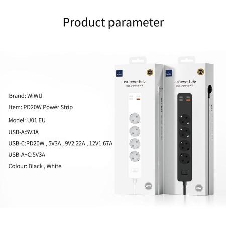Сетевой фильтр WiWU Smart Power Strip EU Plug 20W 4*AC+3*USB 3.0+ 1*USB-C (U01 EU) Белый Сетевой фильтр WiWU Smart Power Strip EU Plug 20W 4*AC+3*USB 3.0+ 1*USB-C (U01 EU) Белый