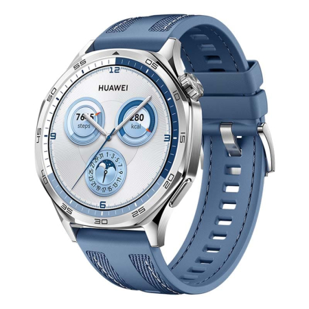 Часы HUAWEI Watch GT 5 Silver, 46 мм, цвет корпуса серебряный, цвет ремешка синий Часы HUAWEI Watch GT 5 Silver, 46 мм, цвет корпуса серебряный, цвет ремешка синий
