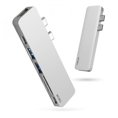 Хаб WiWU 2*USB3.0+2*Type-C+HDMI+SD+TF (T8) Серый Хаб WiWU 2*USB3.0+2*Type-C+HDMI+SD+TF (T8) Серый