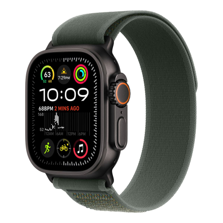 Apple Watch Ultra 2 (2024), 49 мм корпус из титана цвета «Black», ремешок Trail Loop размера S/M цвета «Green» Apple Watch Ultra 2 (2024), 49 мм корпус из титана цвета «Black», ремешок Trail Loop размера S/M цвета «Green»