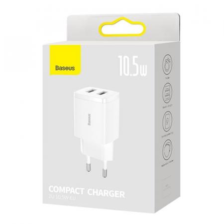 Сетевое зарядное устройство Baseus Compact Charger 2U 10,5 Вт CCXJ010202 (CCCP10UE) Белый Сетевое зарядное устройство Baseus Compact Charger 2U 10,5 Вт CCXJ010202 (CCCP10UE) Белый