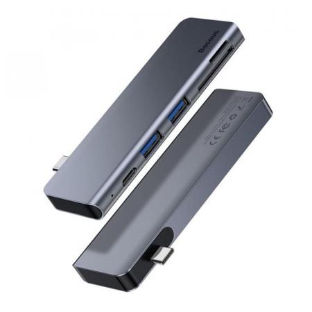 Переходник Baseus для MacBook HUB Harmonica 5в1 (PD/SD/TF/USB 3.0*2) (CAHUB-K0G) Deep Grey, темно-серый Переходник Baseus для MacBook HUB Harmonica 5в1 (PD/SD/TF/USB 3.0*2) (CAHUB-K0G) Deep Grey, темно-серый