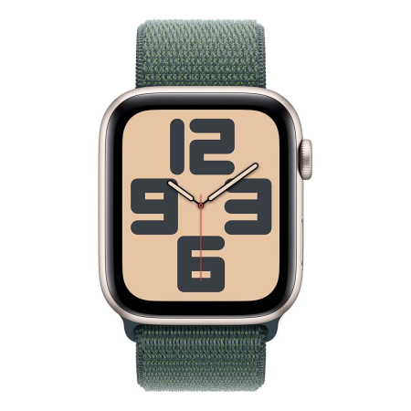 Apple Watch SE (2024), 44 мм корпус из алюминия цвета «Starlight», ремешок Sport Loop цвета «Lake Green» Apple Watch SE (2024), 44 мм корпус из алюминия цвета «Starlight», ремешок Sport Loop цвета «Lake Green»
