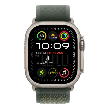 Apple Watch Ultra 2 (2024), 49 мм корпус из титана цвета «Natural», ремешок Trail Loop размера S/M цвета «Green» Apple Watch Ultra 2 (2024), 49 мм корпус из титана цвета «Natural», ремешок Trail Loop размера S/M цвета «Green»