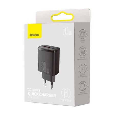 Сетевое зарядное устройство Baseus Compact max 30 Вт 2U+C CCXJ-E01 (CCCP30UE-A) Черный Сетевое зарядное устройство Baseus Compact max 30 Вт 2U+C CCXJ-E01 (CCCP30UE-A) Черный