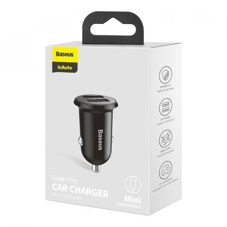 Автомобильное зарядное устройство Baseus car charger Grain Pro Dual USB 4.8A (CCALLP-01) Черный Автомобильное зарядное устройство Baseus car charger Grain Pro Dual USB 4.8A (CCALLP-01) Черный
