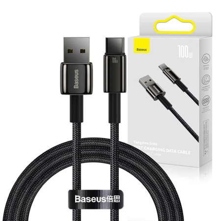 Кабель Baseus Tungsten Gold Fast Charging Data USB - Type-C, 100W, 1 м (CAWJ000001) Черный Кабель Baseus Tungsten Gold Fast Charging Data USB - Type-C, 100W, 1 м (CAWJ000001) Черный