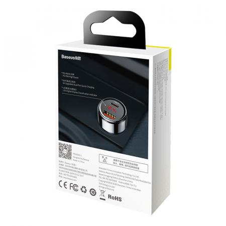 Автомобильное зарядное устройство Baseus 2 USB Quick Charger 45W (USB-C+USB) (CCMLC20C-01) Черный Автомобильное зарядное устройство Baseus 2 USB Quick Charger 45W (USB-C+USB) (CCMLC20C-01) Черный
