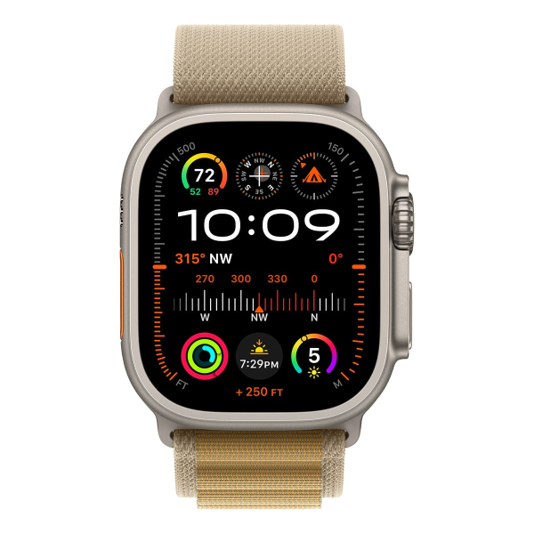 Apple Watch Ultra 2 (2024), 49 мм корпус из титана цвета «Natural», ремешок Alpine Loop размера S цвета «Tan» Apple Watch Ultra 2 (2024), 49 мм корпус из титана цвета «Natural», ремешок Alpine Loop размера S цвета «Tan»