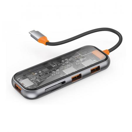Хаб WiWU Cyber 005 USB3.0*3+SD+TF card slot Серый космос Хаб WiWU Cyber 005 USB3.0*3+SD+TF card slot Серый космос