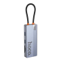 Хаб hoco. 8в1 (HDTV+RJ45+SD/TF+PD+Type-C3.0+USB3.0*2) (HB52) Темно-серый Хаб hoco. 8в1 (HDTV+RJ45+SD/TF+PD+Type-C3.0+USB3.0*2) (HB52) Темно-серый