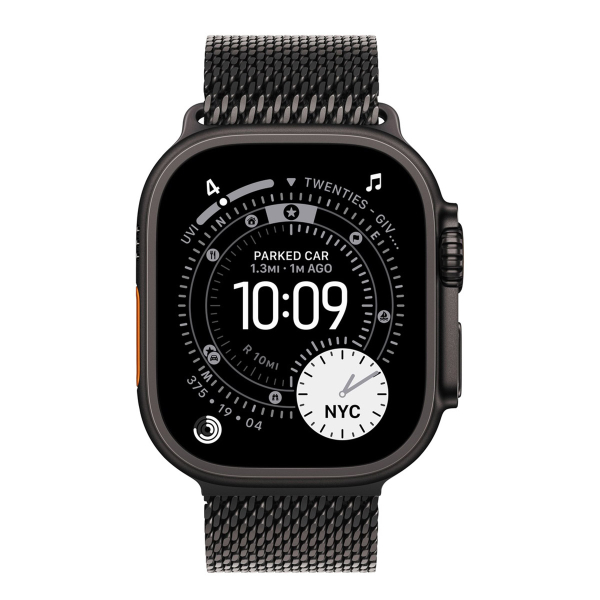 Apple Watch Ultra 3 (2025), 49 мм корпус из титана цвета «Black», ремешок Titanium Milanese Loop размера L цвета «Black»