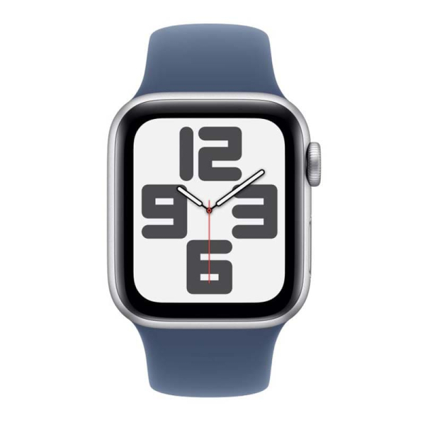 Apple Watch SE (2024), 44 мм корпус из алюминия цвета «Silver», ремешок Sport Band размера S/M цвета «Denim»